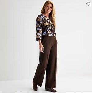 LIZ CLAIBORNE Brown pull-on Pant Women's Medium Wide Leg RUNS BIG